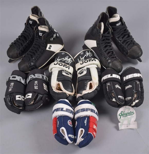 Wayne Gretzky Starting Lineup and McFarlane Figurines (16) Plus Various Gretzky Endorsed Equipment