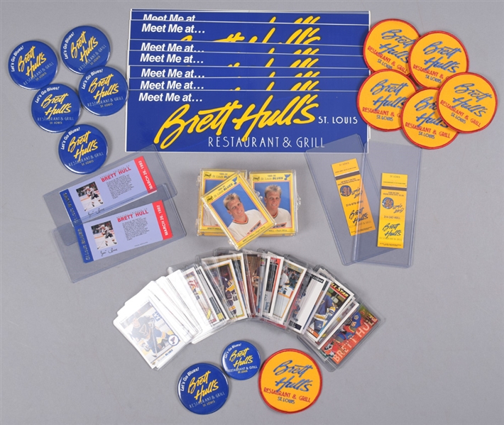 "Brett Hulls Restaurant & Grill" Memorabilia Collection Plus Hockey Cards