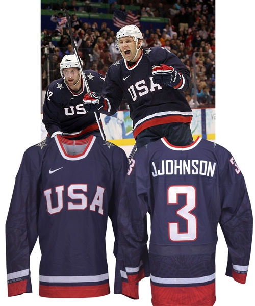 Jack Johnsons 2010 Winter Olympics Team USA Game-Worn Jersey with NHLPA COA 