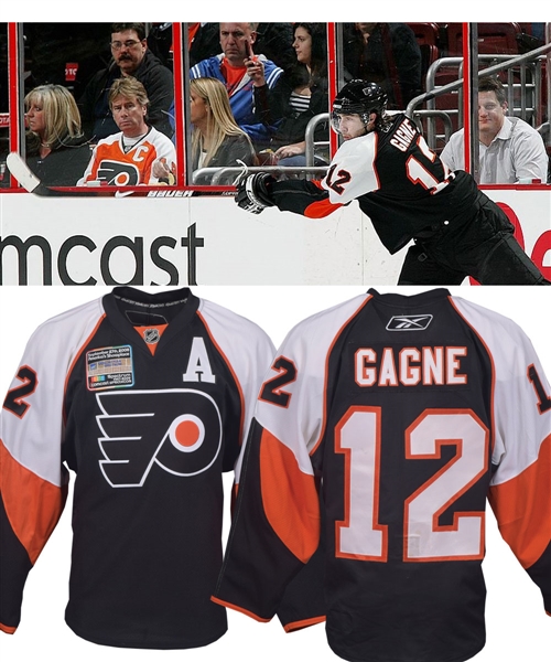 Simon Gagnes 2008-09 Philadelphia Flyers "Final Game at the Spectrum" Game-Worn Alternate Captains Pre-Season Jersey with LOA 
