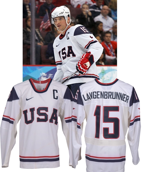 Jamie Langenbrunners 2010 Winter Olympics Team USA Game-Worn Captains Jersey with USA Hockey LOA - Photo-Matched!