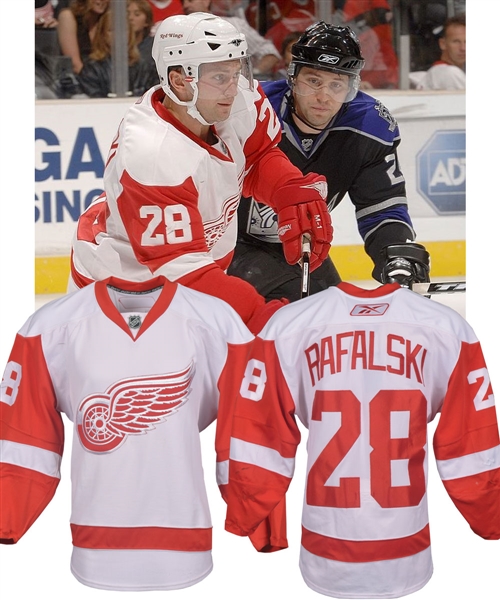 Brian Rafalskis 2007-08 Detroit Red Wings Game-Worn Jersey - Team Repairs! - Photo-Matched!