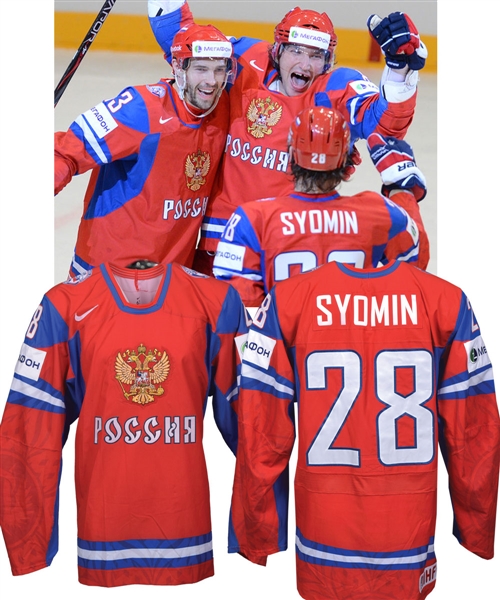 Alexander Semins 2012 IIHF World Hockey Championships Team Russia Game-Worn Jersey with Tretiak Signed LOA - Photo-Matched!