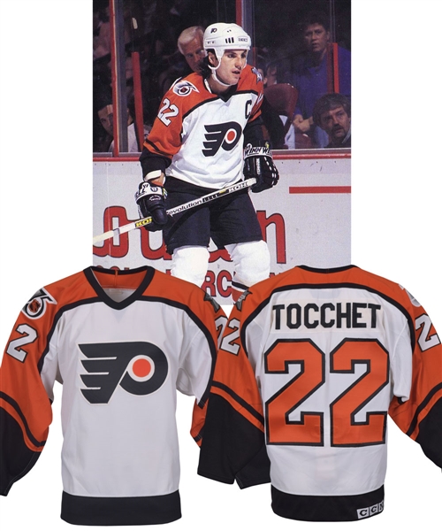 Rick Tocchets 1991-92 Philadelphia Flyers Game-Worn Pre-Season Jersey with COA - Flyers 25th and NHL 75th Patches!