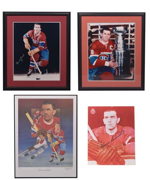 Deceased HOFer Maurice Richard Signed Montreal Canadiens Lithograph and Photo Collection of 4