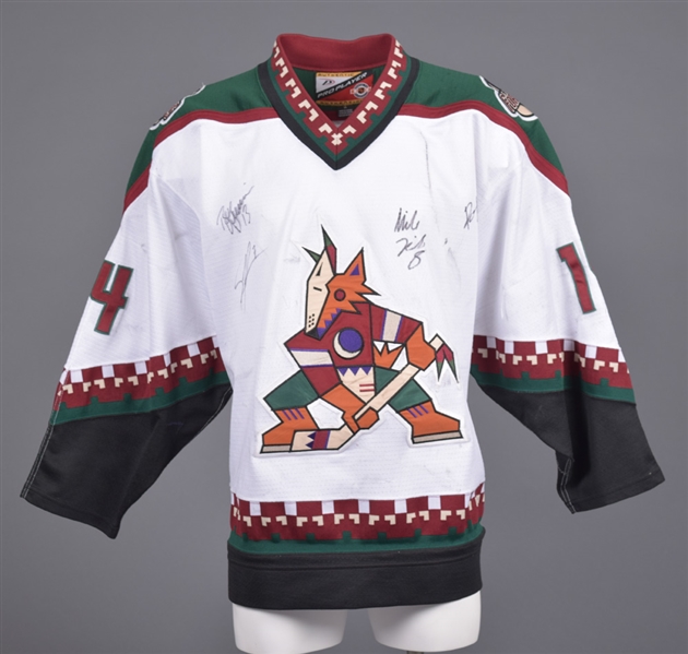 Phoenix Coyotes Late-1990s Game-Worn Jersey Signed by US-Born NHL First Round Draft Picks Guerin, Komisarek, Lachance and Hainsey