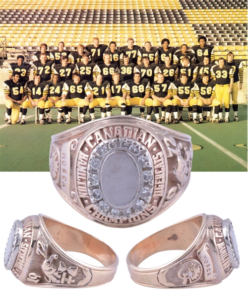 Angelo Moscas 1972 Hamilton Tiger-Cats Grey Cup Championship 10K Gold and Diamond Ring with LOA