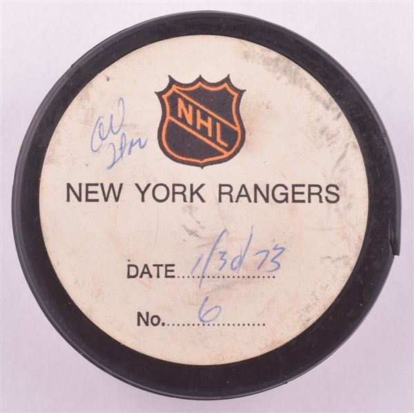 Jacques Lemaires 1973 NHL All-Star Game "East All-Stars" Goal Puck from the NHL Goal Puck Program - 1st All-Star Game Goal of Career