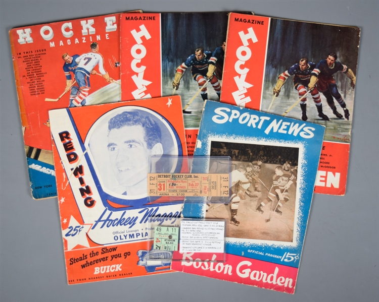 NHL Hockey Program Collection of 5 with 1946 Stanley Cup Finals Program and Ticket Plus 1930s MSG Programs (3)