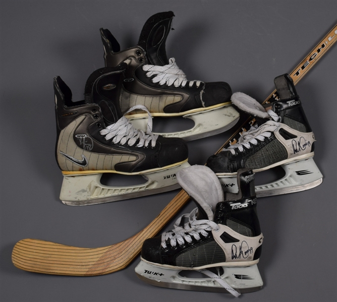 Rob DiMaios and Kyle McLarens Late-1990s Boston Bruins Game-Used Stick/Skates Collection