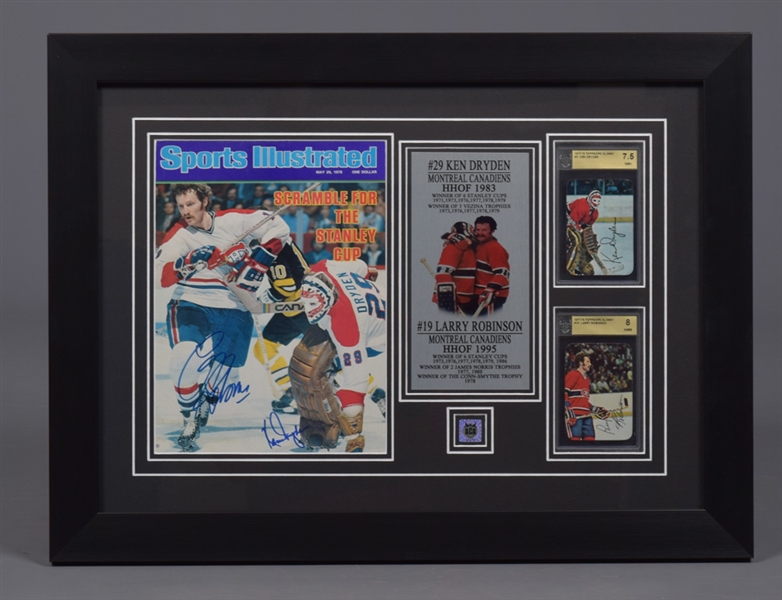 Ken Dryden and Larry Robinson Montreal Canadiens Dual-Signed 1978 Sports Illustrated Cover and 1977-78 Hockey Cards Framed Display with LOA (17 ¾” x 23 ¾”) 