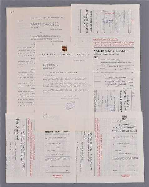 Mike Pelyk 1969-76 Toronto Maple Leafs Official NHL Contract and Document Collection of 6 with Signatures of Pelyk, Campbell and Gregory