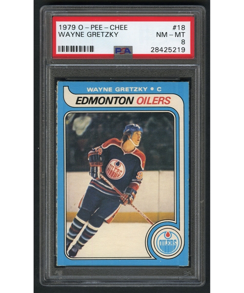 1979-80 O-Pee-Chee Hockey #18 HOFer Wayne Gretzky RC Card - Graded PSA 8