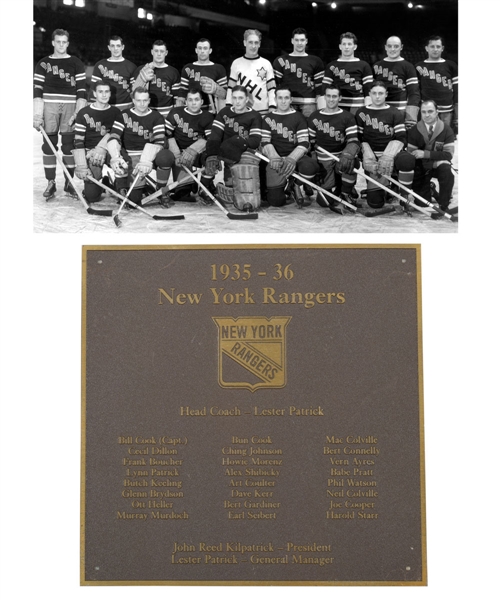 New York Rangers 1935-36 Madison Square Garden Dressing Room Team Plaque with Steiner LOA