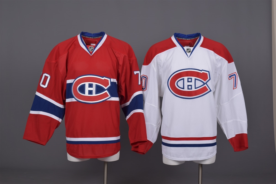 Jonathan Bonneaus 2010-11 Montreal Canadiens Game-Issued Home and Away Jerseys with Team LOAs