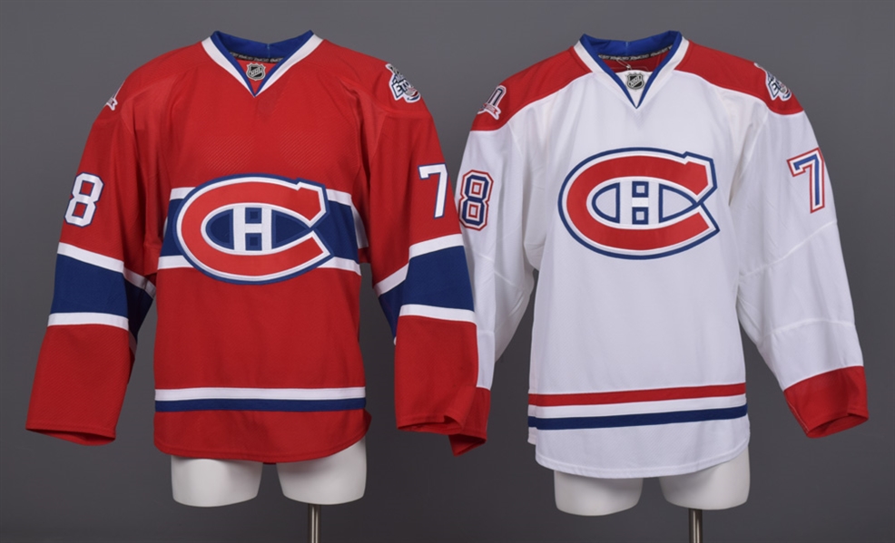 Mathieu Aubins 2008-09 Montreal Canadiens Game-Issued Home and Away Jerseys with Team LOAs - Centennial and All-Star Game Patches! 
