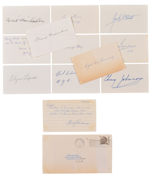 Hockey HOFers Signed Index Card Collection of 28 with 24 Deceased HOFers