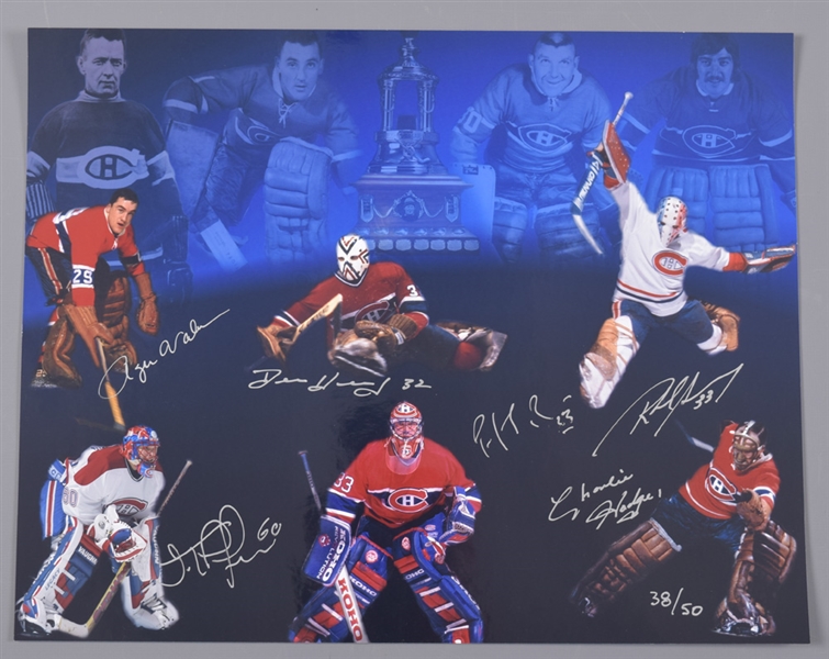 Montreal Canadiens Multi-Signed Limited-Edition Goaltender Photo #38/50 Featuring Roy and Vachon with LOA (11” x 14”) 