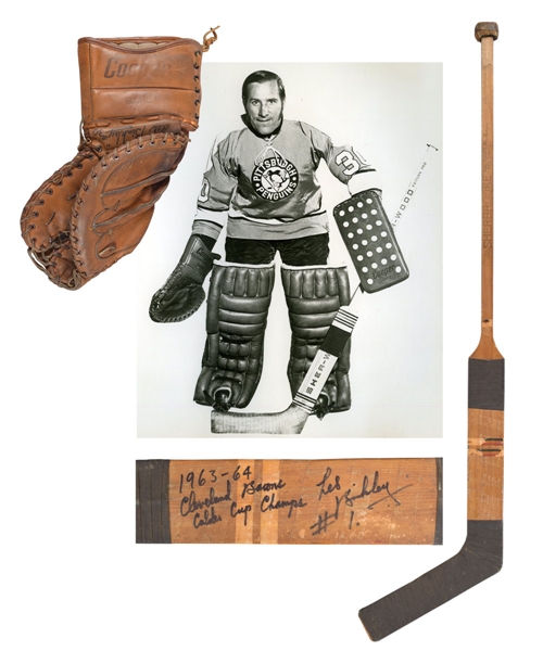 Les Binkleys 1963-64 Calder Cup Champions Cleveland Barons Multi-Signed Game-Used Stick Plus Early-1970s Signed Game-Used Glove