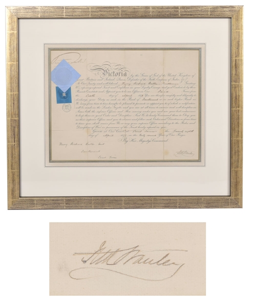 Lord Stanley and Queen Victoria Dual-Signed 1879 Military Commission Framed Document (21" x 25") 