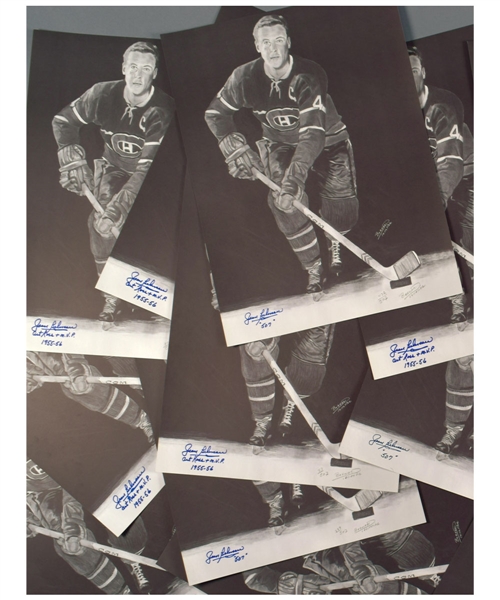 Collection of 50 Signed Jean Beliveau Montreal Canadiens Limited-Edition Lithographs with Annotations