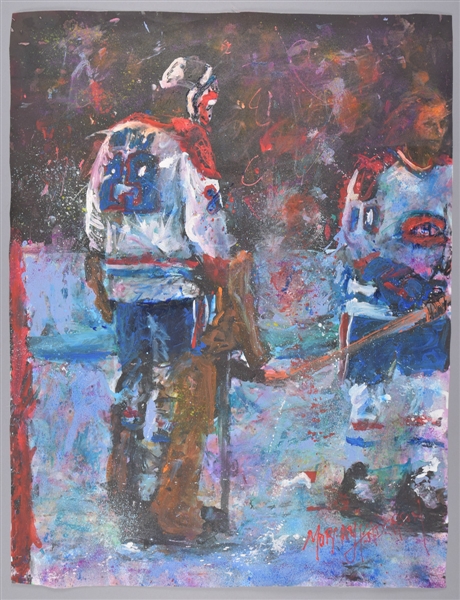 Ken Dryden and Guy Lafleur Montreal Canadiens “Somber Moment” Original Painting on Canvas by Renowned Artist Murray Henderson (27” x 35”) 
