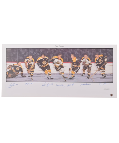 Boston Bruins Limited-Edition Lithograph Autographed by 7 HOFers with LOA (18" x 39")