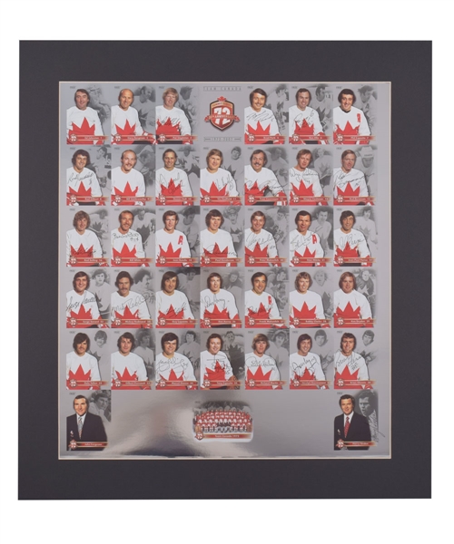 Gordon "Red" Berensons 1972 Canada-Russia Series "Canadas Team of the Century" Team-Signed Limited-Edition #15/40 PE Lithograph and Team-Signed Uncut Card Set with His Signed LOA