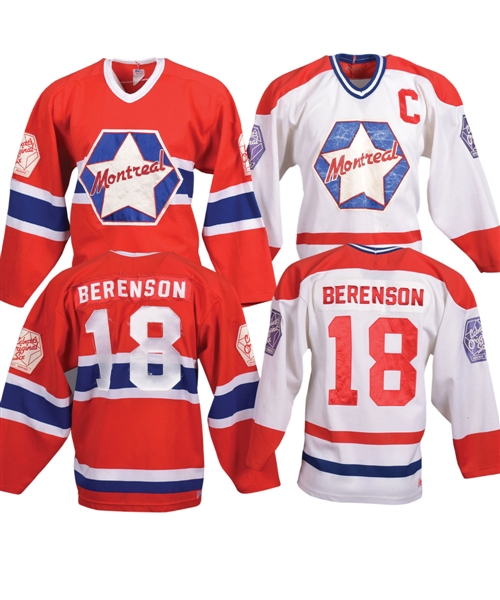 Gordon "Red" Berensons Montreal Canadiens "Original Six" Oldtimers Game-Worn Jerseys with His Signed LOA