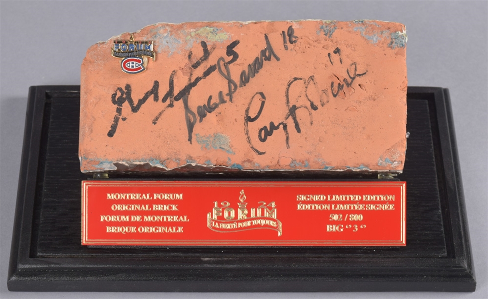 Lapointe, Savard and Robinson "Big Three" Signed Montreal Forum Limited-Edition Brick #502/800 in Display Case with Team COA