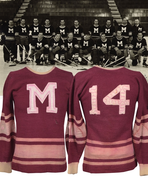 Russ Blincos 1935-38 Montreal Maroons Game-Worn Wool Jersey with LOA - Team Repairs!