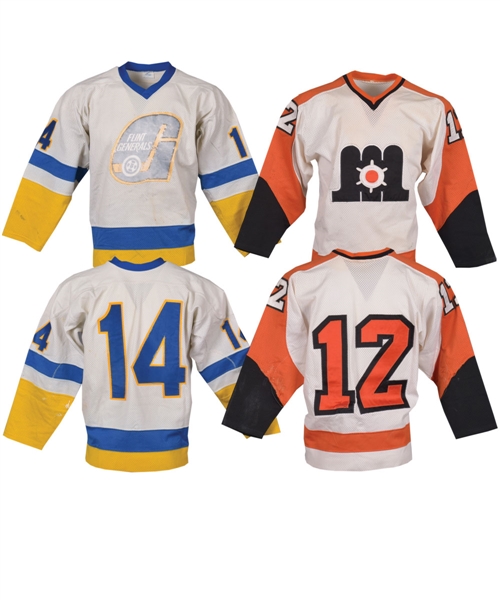 Mike Clarks Late-1970s IHL Flint Generals Game-Worn Jersey and Late-1970s AHL Maine Mariners Game-Worn Jersey