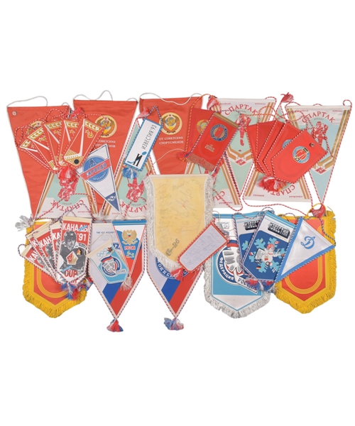 CCCP and Russia Hockey Gift Pennant and Banner Collection of 42 