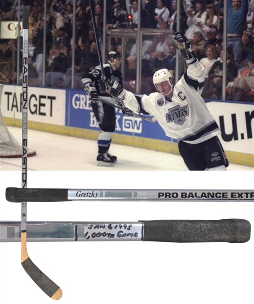 Wayne Gretzkys 1992-93 Los Angeles Kings "1000th Game" Easton Game-Used Stick with LOA