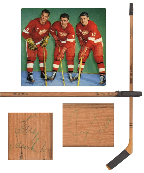 Alex Delvecchios 1959-60 Detroit Red Wings Northland Team-Signed Game-Used Stick Including Sawchuk, Howe and Abel