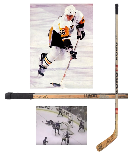 Mario Lemieuxs Pittsburgh Penguins December 20th 1988 Signed "600th NHL Point" Koho Game-Used Milestone Stick