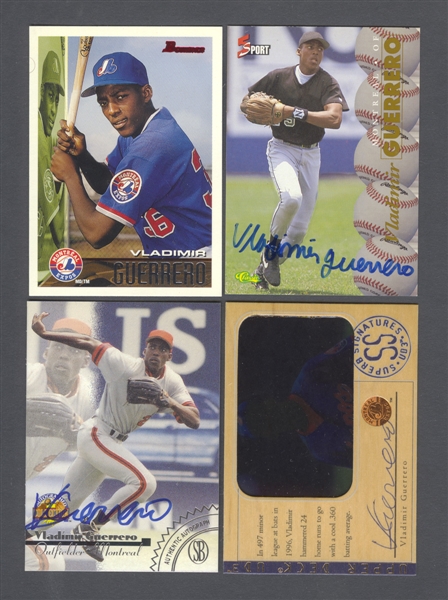  Vladimir Guerrero Montreal Expos Baseball Card Collection Including 1995 Bowman RC and 3 Autographed Cards