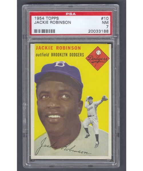 1954 Topps Baseball Card #10 HOFer Jackie Robinson - Graded PSA 7
