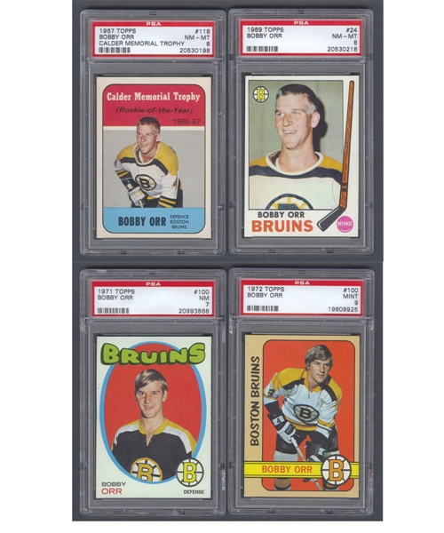 Bobby Orr 1967-72 Topps PSA-Graded Hockey Card Collection of 4