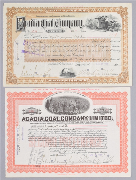 Deceased Hockey HOFer Sir Montagu Allan Signed Early-1920s Stock Certificates (2)