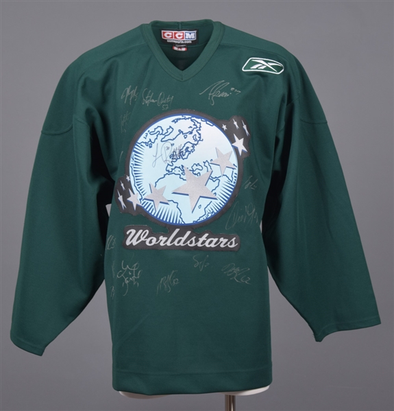 World Stars 2004 Hockey Tour Team-Signed Jersey and Stick Including Brodeur, Robitaille, Blake and Domi