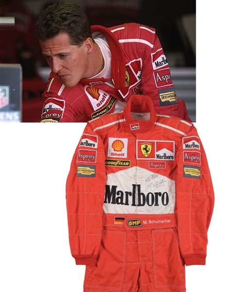 Michael Schumachers 1998 Ferrari F1 Team Signed Race-Worn Suit with LOA - Photo-Matched to San Marino Grand Prix Weekend!
