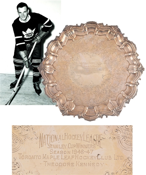 Ted Kennedys 1946-47 Toronto Maple Leafs Stanley Cup Championship Tray with Family LOA (12" x 12")