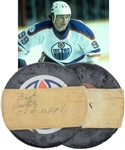 Wayne Gretzkys April 6th 1983 Edmonton Oilers Playoffs Hat Trick Goal Puck with Team LOA - 3rd of 4 Goals in Game!