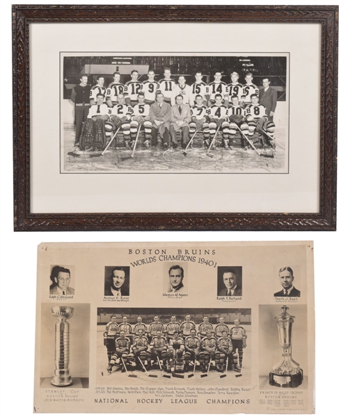 Boston Bruins 1938-39 Stanley Cup Champions Team-Signed Framed Photo and 1940-41 Stanley Cup Champions Team Photo