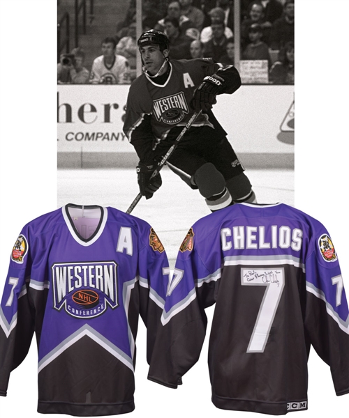 Chris Chelios 1996 NHL All-Star Game Western Conference Signed Game-Worn Jersey Gifted To Paul Coffey with His Signed LOA