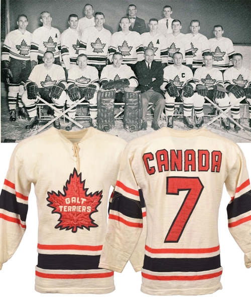 Tod Sloans 1962 World Championships Galt Terriers Team Canada Game-Worn Wool Jersey with Family LOA