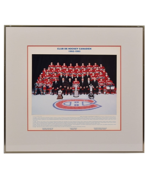J.J. Daigneaults 1992-93 Montreal Canadiens Stanley Cup Champions Official Framed Team Photo with his Signed LOA