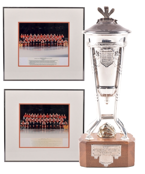 J.J. Daigneaults 1986-87 Philadelphia Flyers Prince of Wales Championship Trophy (13") Plus 1986-87 and 1987-88 Official Framed Team Photos with His Signed LOA