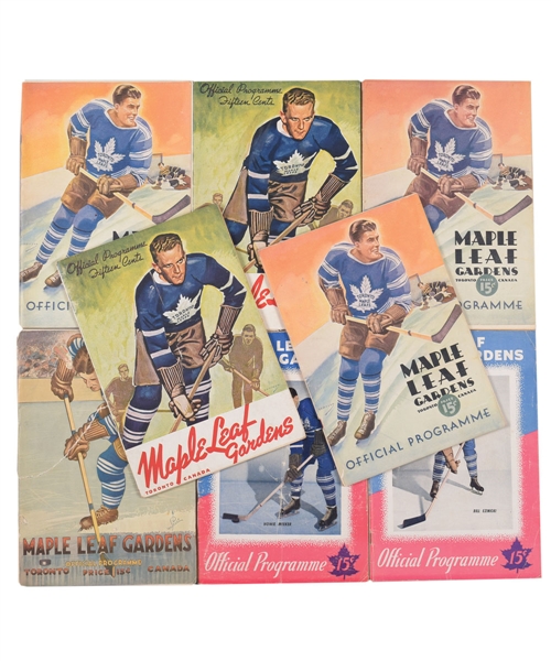 Toronto Maple Leafs 1930s and 1940s Hockey Program Collection of 9 Including 1946-47 Stanley Cup Finals Program Plus Scarce 1926 Hockey Pictorial Book